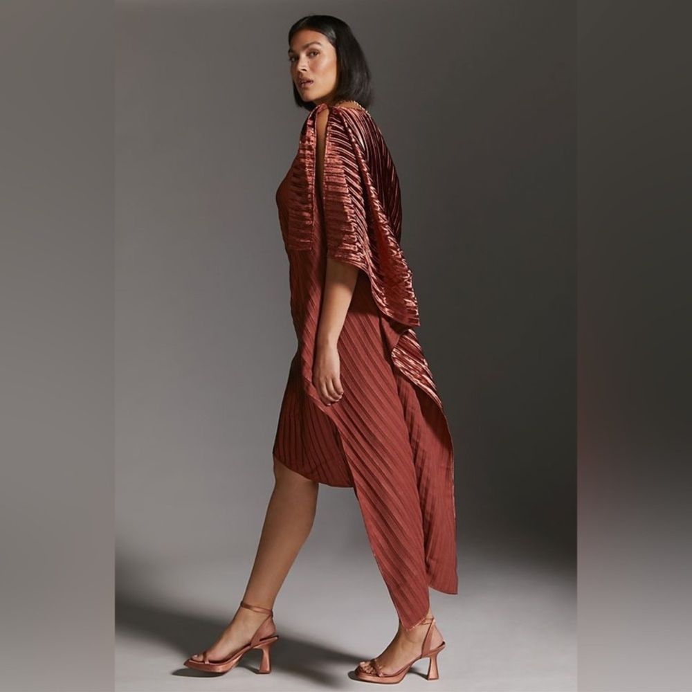 NWT ❤️GUAPA ❤️GORGEOUS❤️ANTHROPOLOGY ❤️One-Shoulder Midi Dress 14P Copper - Picture 3 of 14